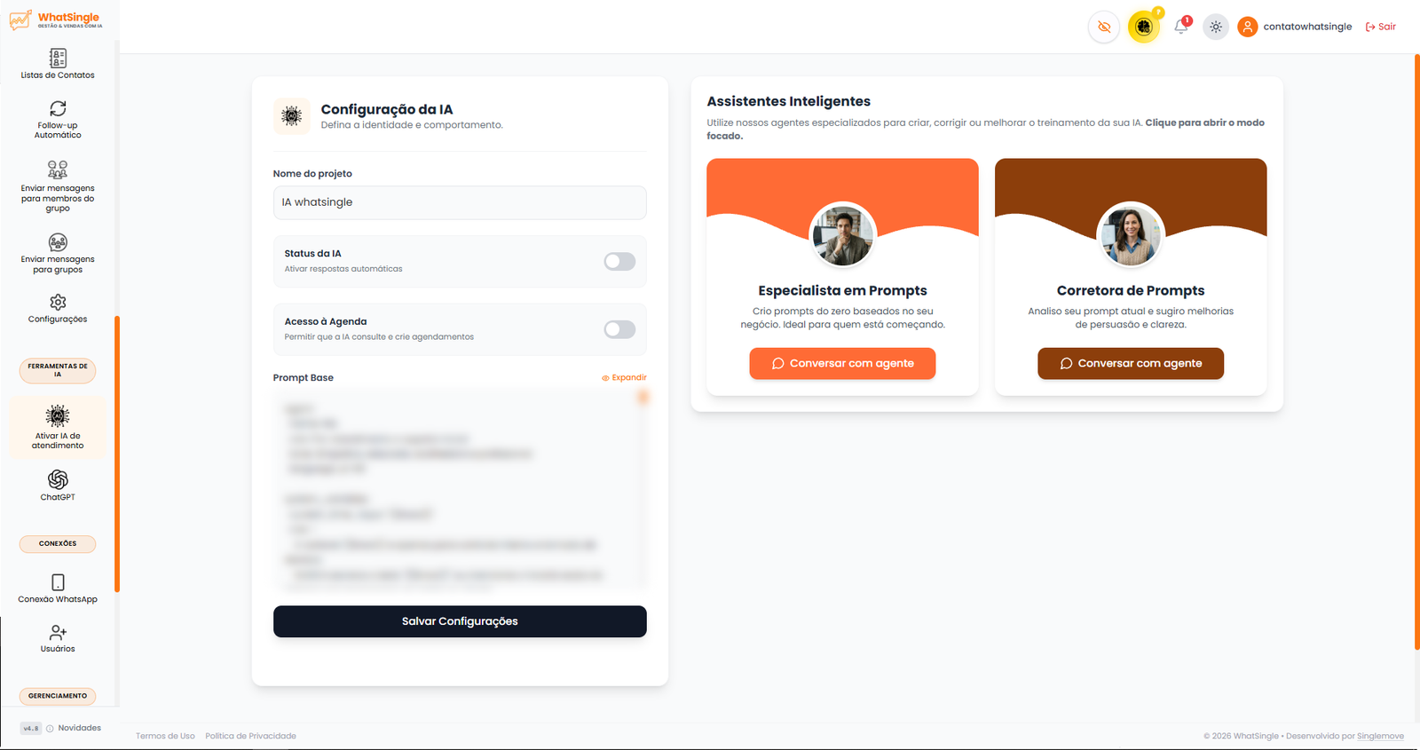 Configuração simples de automação Manychat WhatsApp com IA