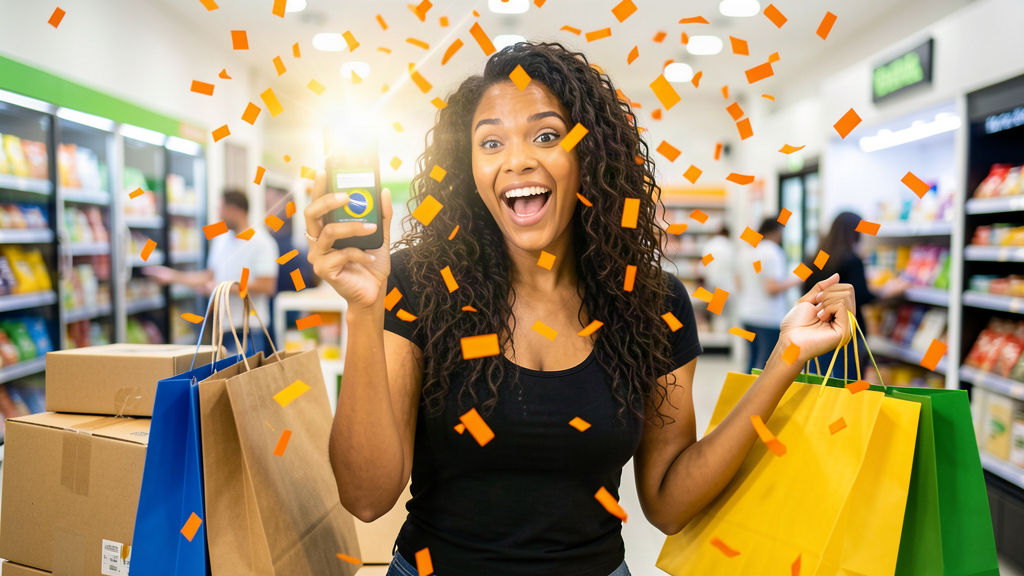 Oferta relâmpago para Black Friday no WhatsApp com cliente comemorando promoção